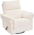 Swivel Rocker Recliner with Adjustable Headrest,Upholstered Glider Rocker Recliner with Overstuffed Armrest,Manual Recliner Nursery Chair for Living Room,White