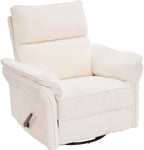 Swivel Rocker Recliner with Adjustable Headrest,Upholstered Glider Rocker Recliner with Overstuffed Armrest,Manual Recliner Nursery Chair for Living Room,White