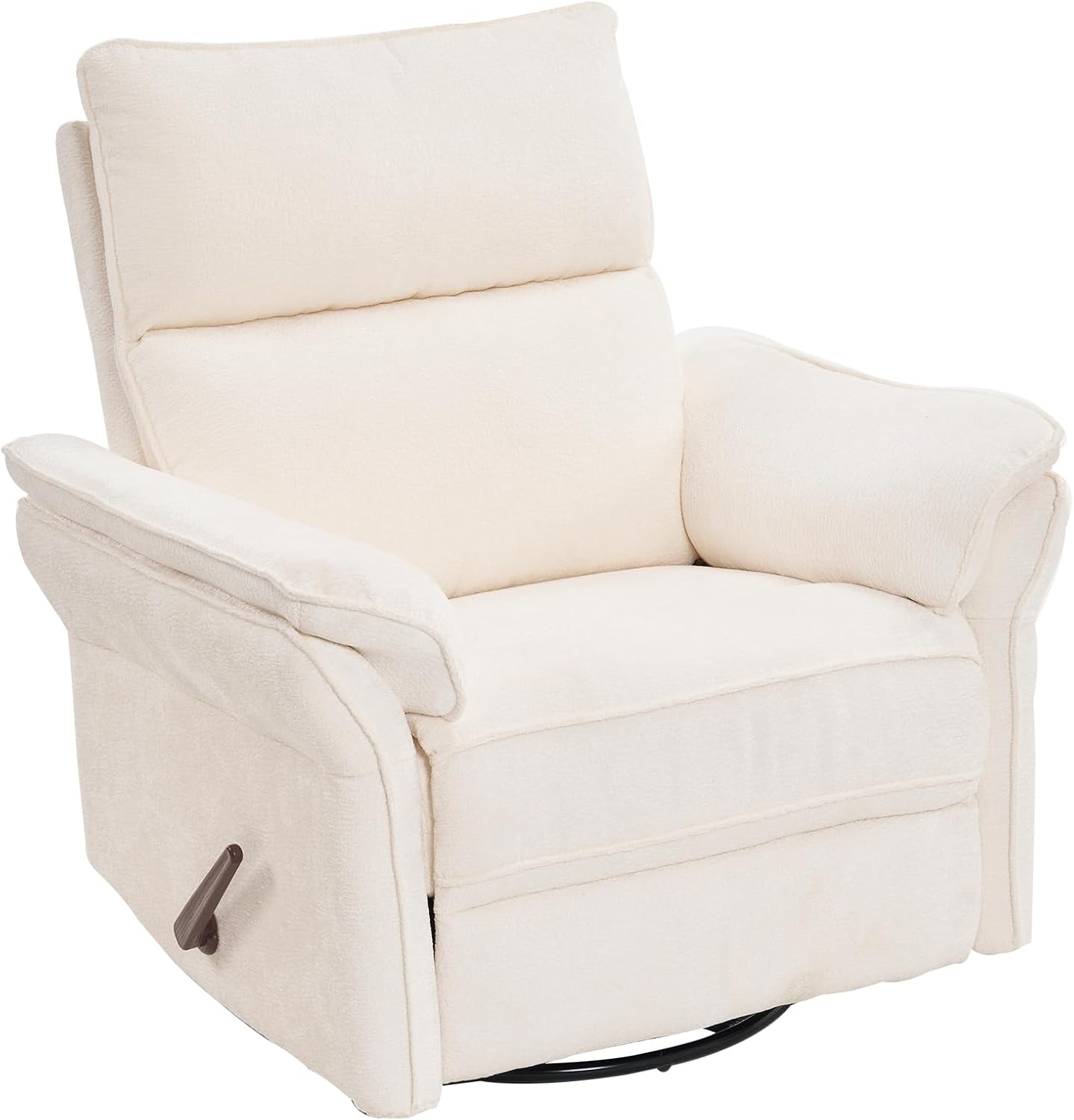 Swivel Rocker Recliner with Adjustable Headrest,Upholstered Glider Rocker Recliner with Overstuffed Armrest,Manual Recliner Nursery Chair for Living Room,White