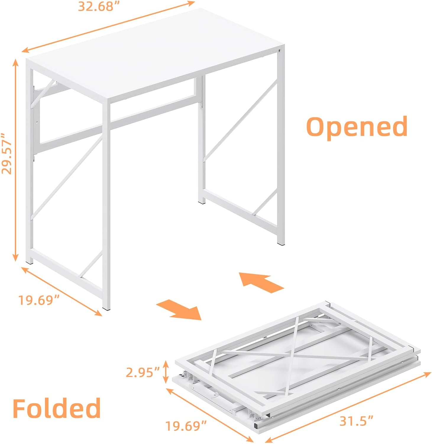 Elephance Folding Desk Writing Computer Desk for Home Office, No-Assembly Study Office Desk Foldable Table for Small Spaces