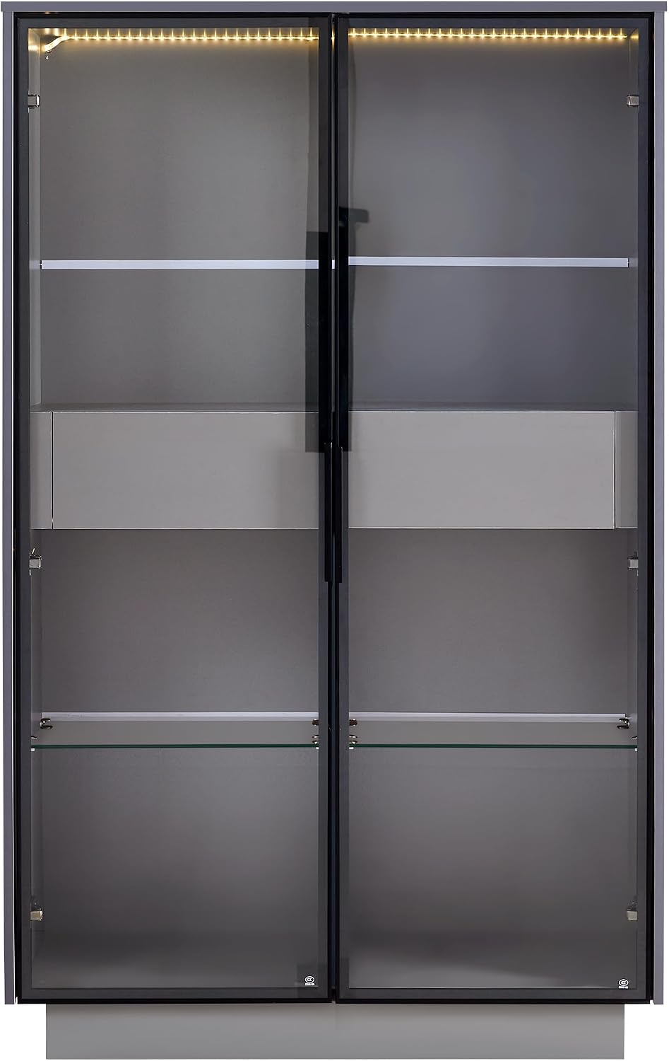 roomfitters 60.6'' Display Cabinet with Glass Doors, Freestanding Pantry Storage Cabinet with Adjustable Shelves for Home, Grey