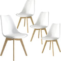 SHGJ&SOFT Modern Dining Chair Set of 4, PU Leather Kitchen Chair with high Back, Tulip Chair with Solid Wood Legs with Cushion and Back Cushion for Living Room Bedroom Dining Room (White, 4 PC)