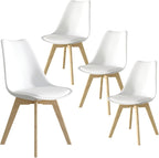 SHGJ&SOFT Modern Dining Chair Set of 4, PU Leather Kitchen Chair with high Back, Tulip Chair with Solid Wood Legs with Cushion and Back Cushion for Living Room Bedroom Dining Room (White, 4 PC)