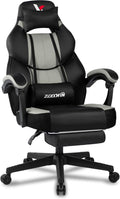 Big and Tall Gaming Chair,400lbs Heavy Duty Office Chair with Footrest, PU Leather High Back PC Desk Chair, Linkage Armrests & Reinforced Steel Frame,Grey