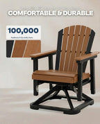 HDPE Swivel Glider Chair Outdoor, Weather Resistant Adirondack Outside Rocking Chair, Wooden Textured Outdoor Swivel Chair Set of 2 for Porch, Balcony, Poolside, Backyard (Black&Teak)