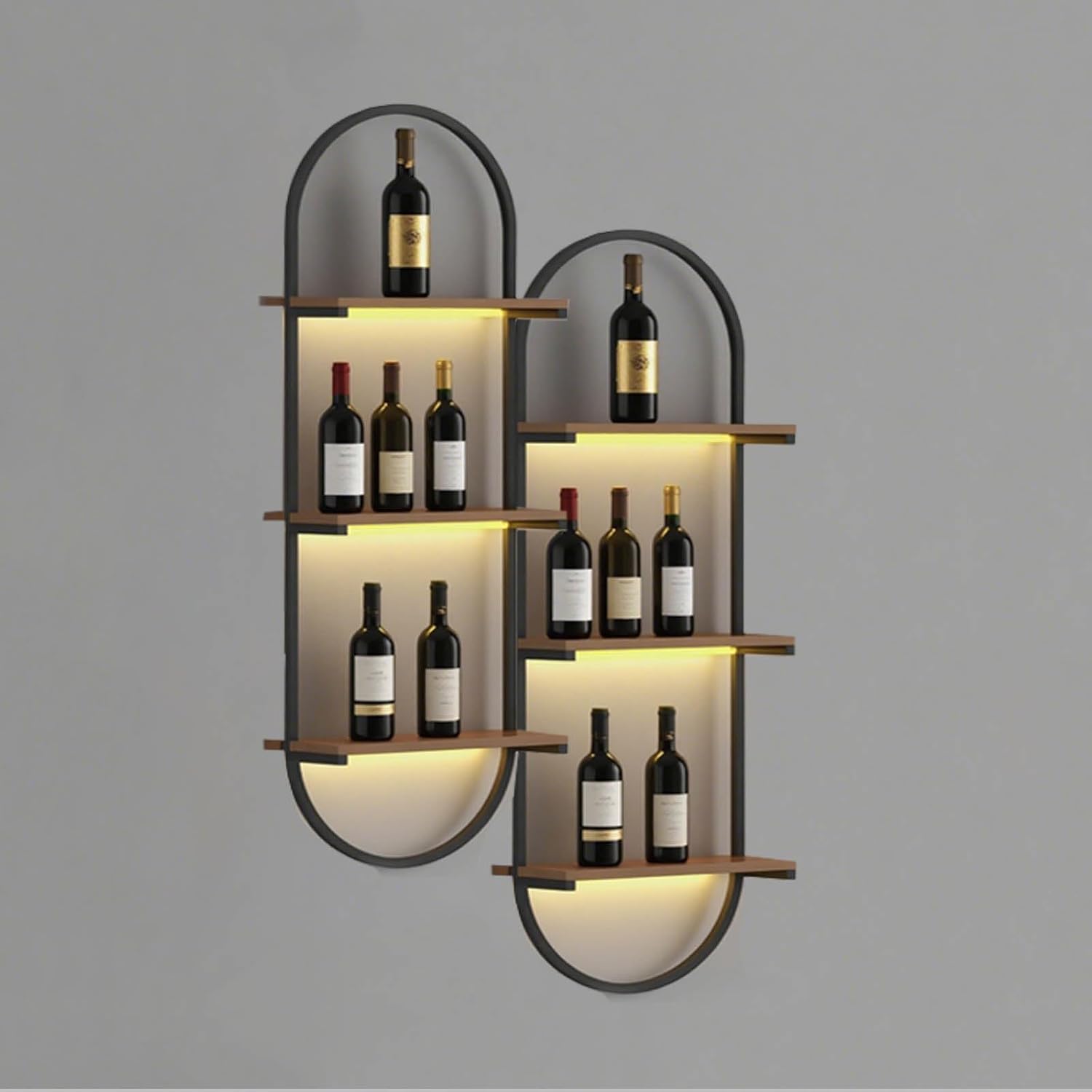 Wall Mount Wine Rack, 3-Tier Metal Oval Design Wine Rack Wall Mounted, Wine Bottle Holder for Home Bar, Wine Kitchen Storage Liquor, Champagne(Black, 2PCS)