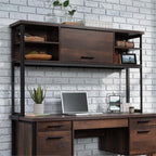UrbanPro Engineered Wood and Metal Hutch, Barrel Oak Finish, 60 in Wide with Adjustable Shelves, Barrister-Style Door, Powder-Coated Frame, Durable Office or Home Storage