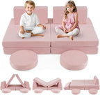 INFANS Modular Kids Play Couch, Toddler Sectional Fort Building Sofa for Playroom, Bedroom, Convertible Soft Foam Furniture Playset and Floor Cushion for Boys and Girls (Pink)