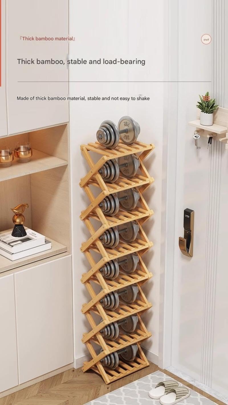 Simcat Bamboo Shoe Rack, Portable Folding Shoe Storage Rack,No Installation Free Standing Shoe Rack for Entryway, Closet, Dorm/Small Spaces (Eight layers of primary colors)