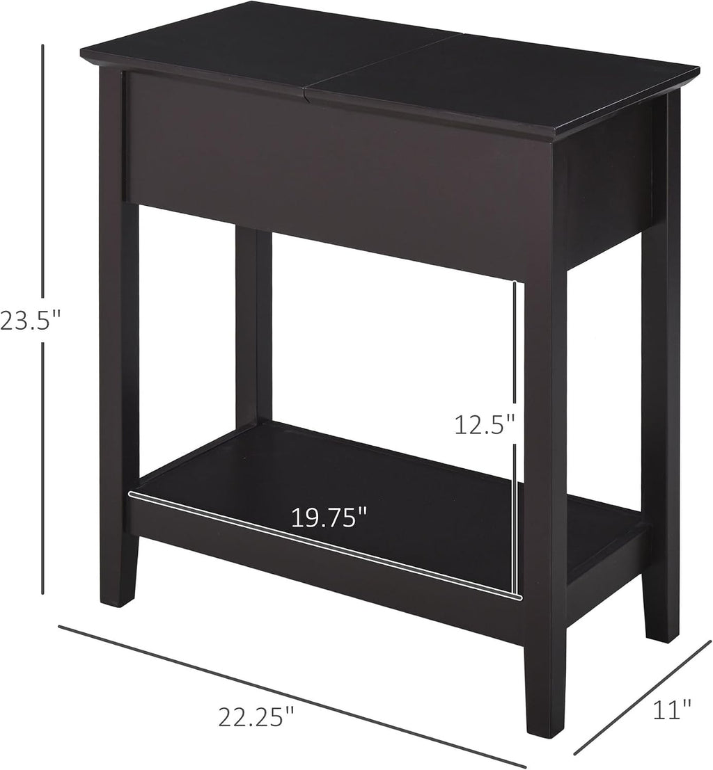 Hinge Cabinet End Table 24x18x30 possessing Bottom Shelf Durable Base Coffee Tone Finish Contemporary Appeal Premium Material