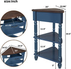 33.8" Small Triangle Corner Table, Wood Corner Side Table for Small Spaces, 3 Tier End Corner Table with Solid Wood Legs, Navy Blue
