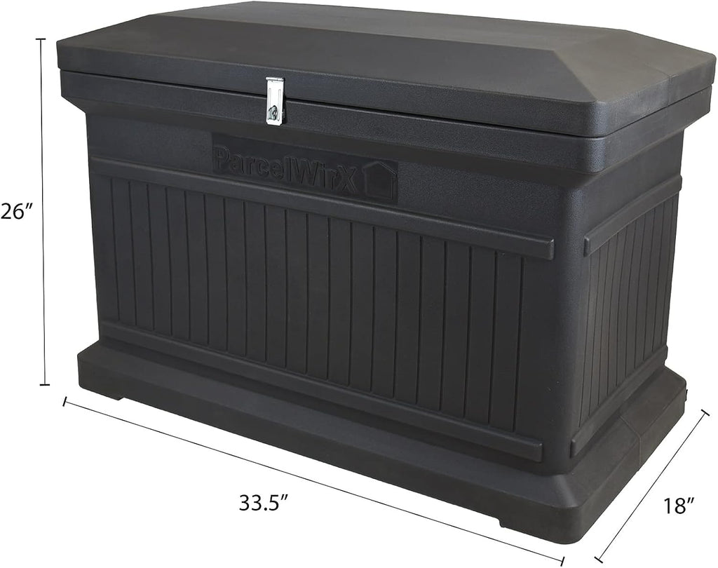 RTS Home Accents ParcelWirx Premium Horizontal Storage Cabinet/Lockable Package Delivery Box with Hinged Lid, Graphite