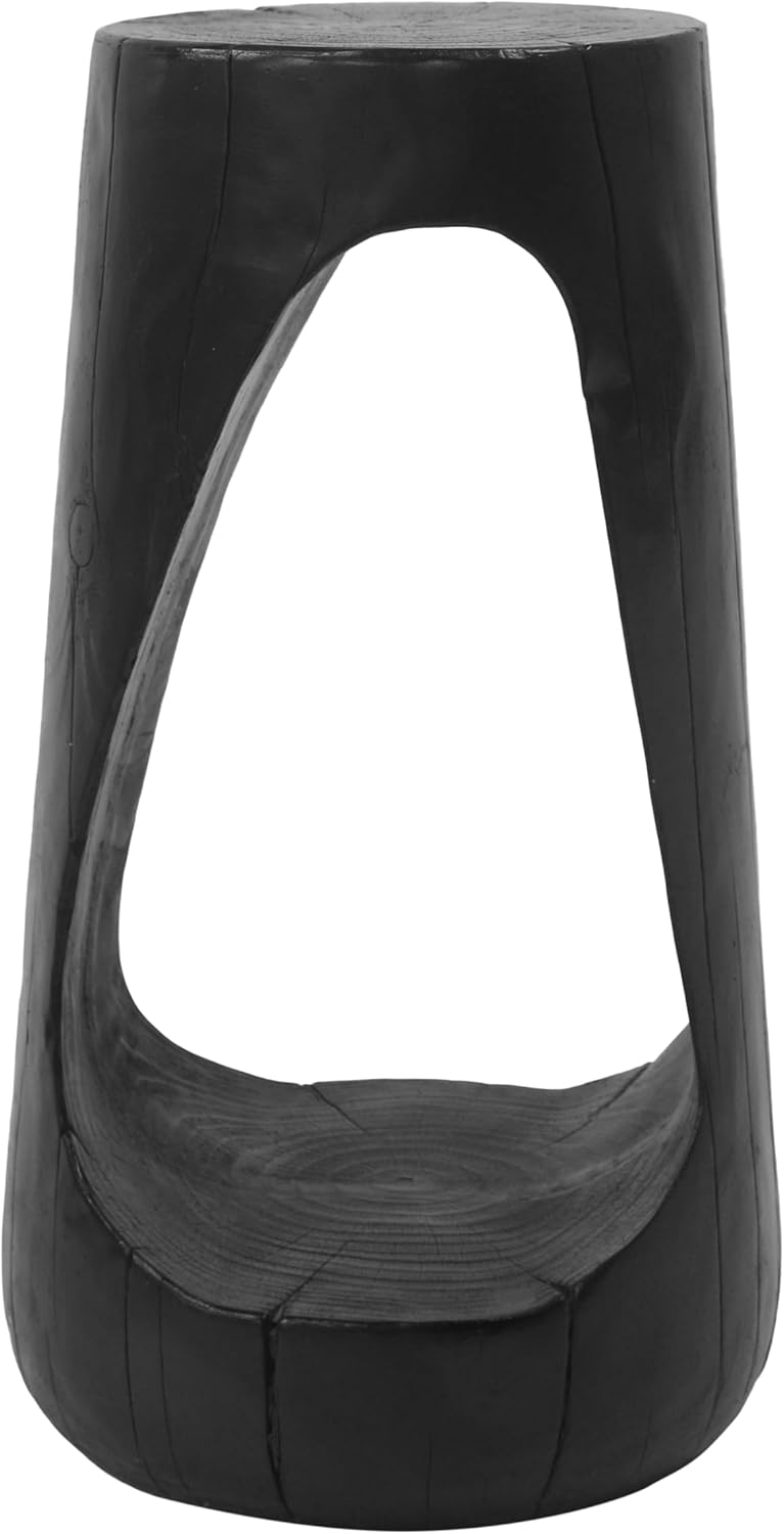 IRONORA Black Hollow Cutout Tree Stump Pedestal Side Table, Faux Wood Organic Sculpture Accent Stand, Tall Drum Display End Table for Living Room Entryway Hallway Wabi Sabi Decor