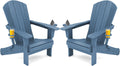 SERWALL Folding Adirondack Chair, HDPE Adirondack Chairs Set of 2, Plastic Outdoor Chairs- Looks Exactly Like Real Wood- Navy