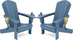 SERWALL Folding Adirondack Chair, HDPE Adirondack Chairs Set of 2, Plastic Outdoor Chairs- Looks Exactly Like Real Wood- Navy