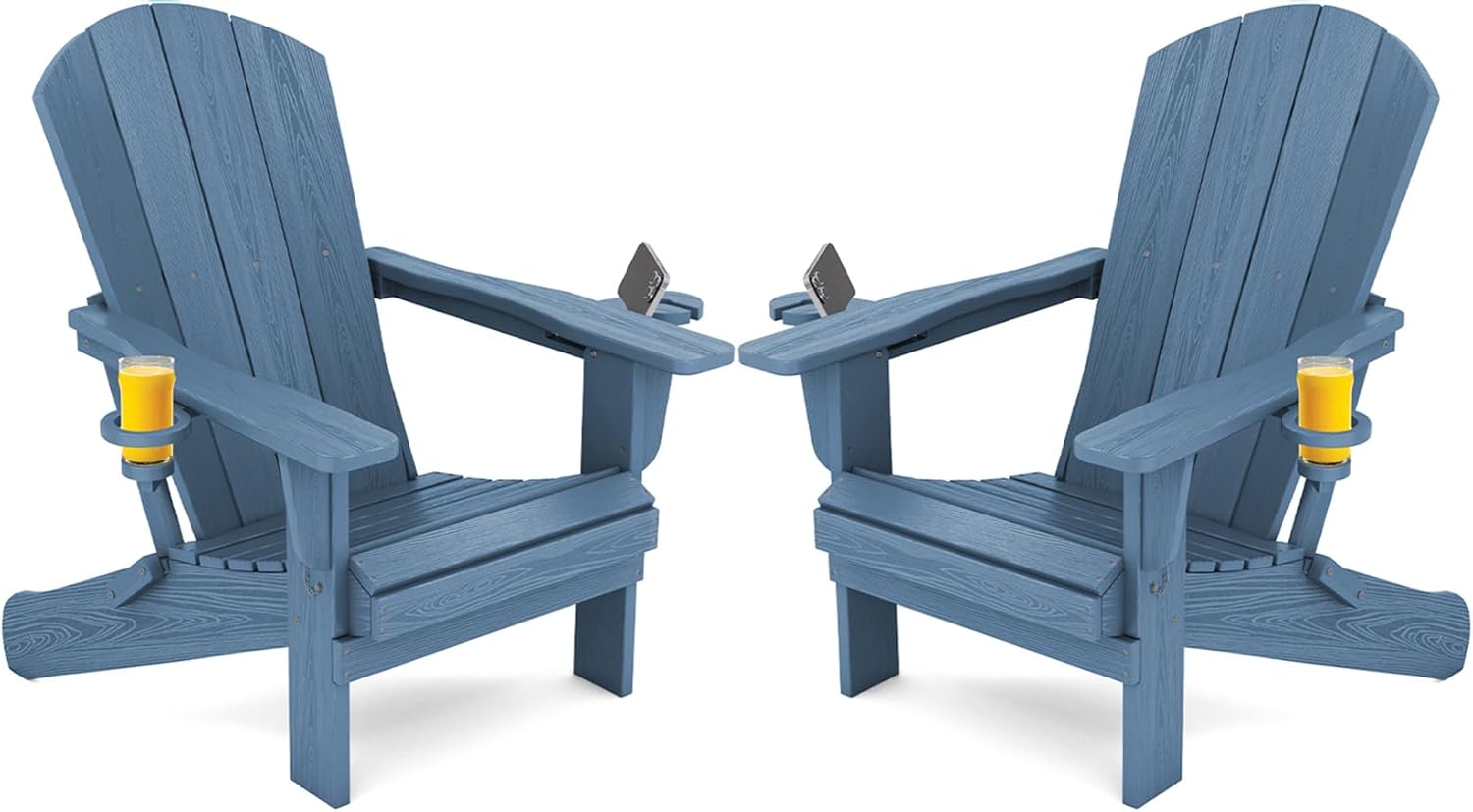 SERWALL Folding Adirondack Chair, HDPE Adirondack Chairs Set of 2, Plastic Outdoor Chairs- Looks Exactly Like Real Wood- Navy