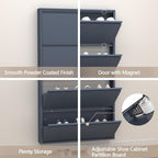 GREATMEET Shoe Cabinet with 4 Flip Drawers, Slim Metal Shoe Cabinet Storage for Entryway, Hidden Narrow Shoe Rack Organizer Cabinets Wall Mount for Living Room, Bedroom, Hallway, Blue