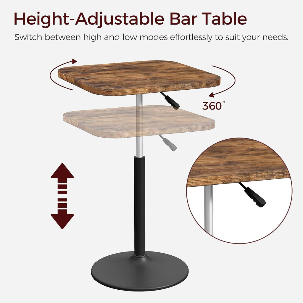 MAHANCRIS Bar Table, Height-Adjustable Pub Table 26.8-36.2 Inches, Cocktail Tables with Base, Counter Height Table for Small Space, Easy to Assemble, Rustic Brown and Black BTHR5501
