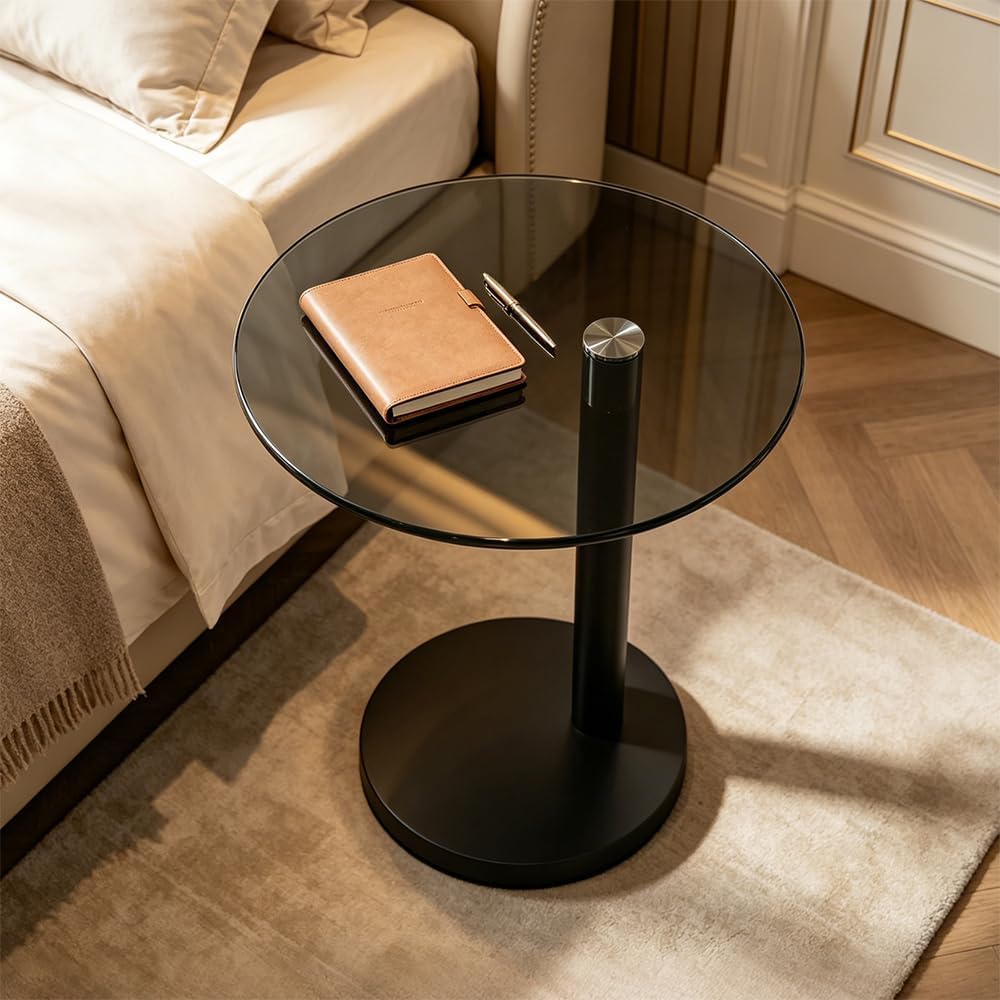 C Shaped Side Table Round End Table for Living Room, Modern Coffee Tables Unique Aesthetics Simple Accent Tables, Multifunction Black Bedside Stand for Sofa Bedroom Couch Balcony Patio Yard Garden