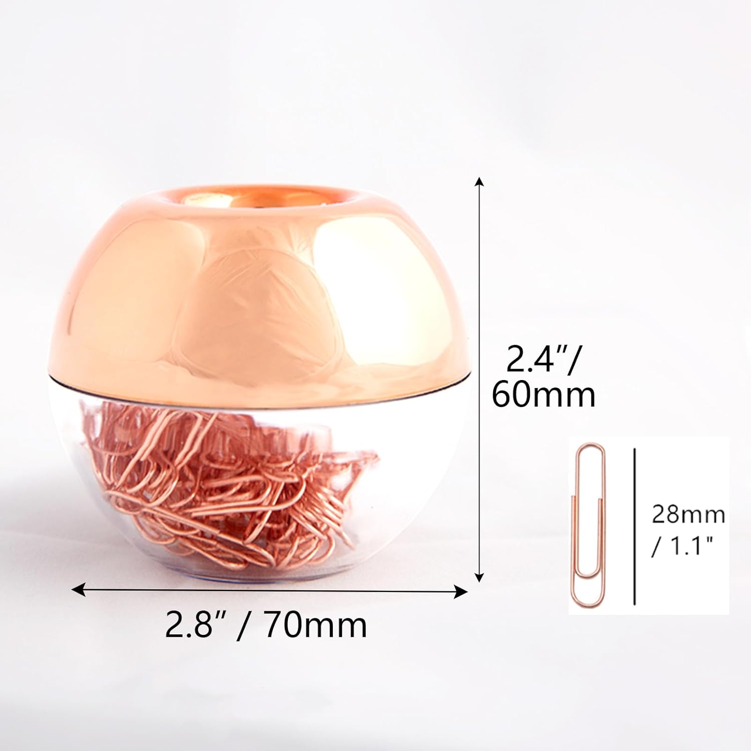 NatSumeBasics Rose Gold Paper Clip Holder Magnetic Paper Clips Dispenser with 100pcs Paperclips for Desk Office School Home Organizers Accessories Gift Idea