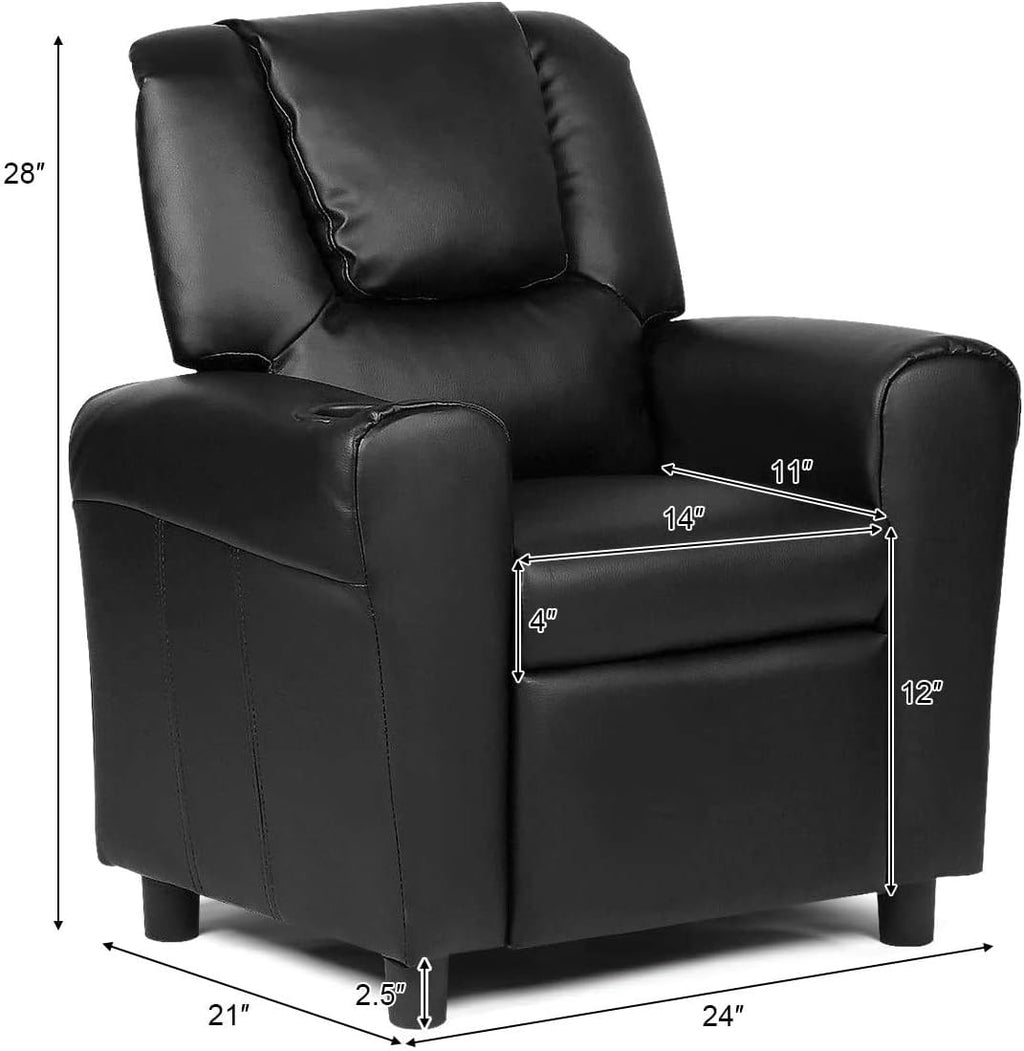 ARLIME Kids Recliner Chair, Toddler Armchair Upholstered Couch with Cup Holder, Backrest, Baby Leather Sofa with Headrest and Footrest, Child Furniture for Ages 2-7 (Black)