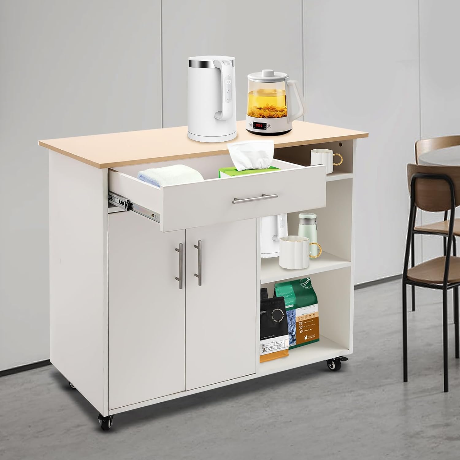 Kitchen Island Cart with Storage, Kitchen Island Cart with Storage, Adjustable Shelf & Towel Rack, Rolling Island Table, Rolling Kitchen Trolley Cart with Brakes for Kitchen,Dinning Room,Black