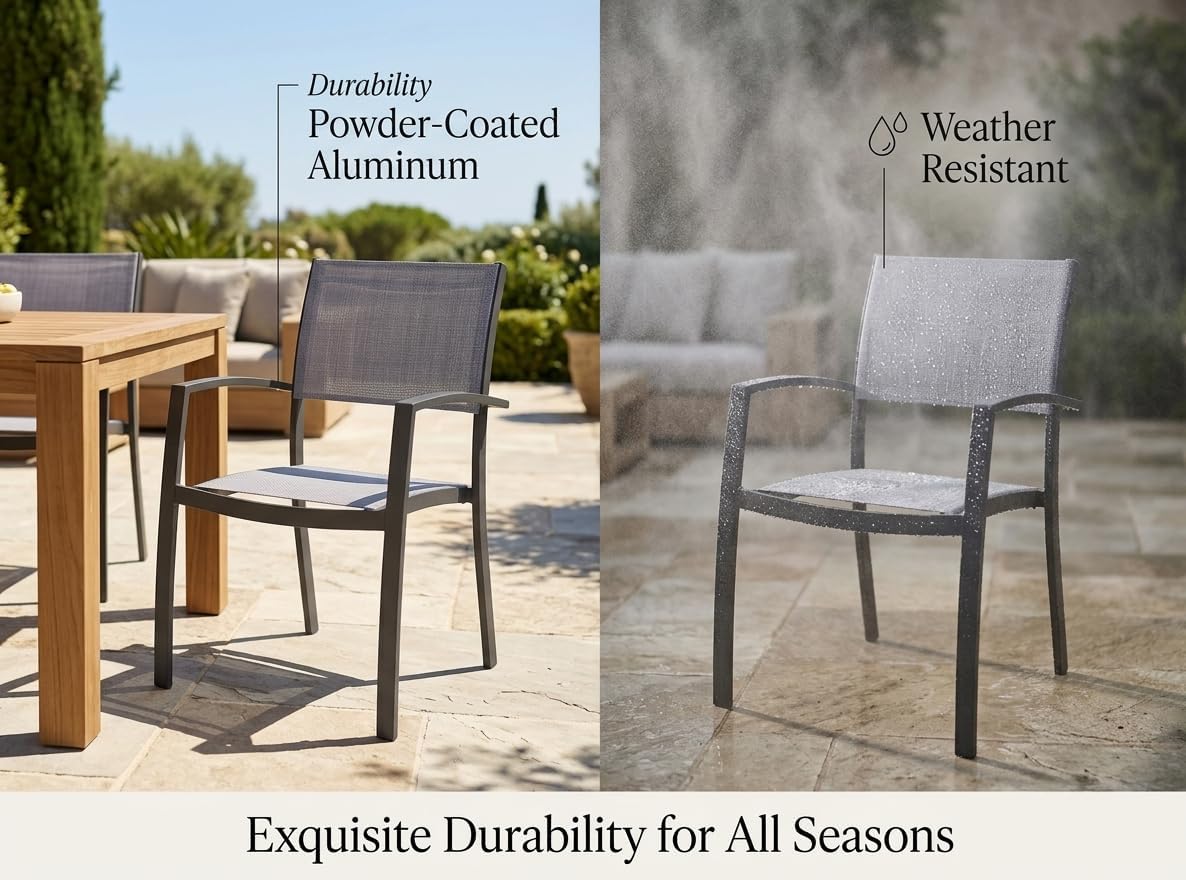 Amazonia Franklin 4-Piece Aluminum Stackable Patio Dining Chairs | Ideal for Outdoors and Indoors