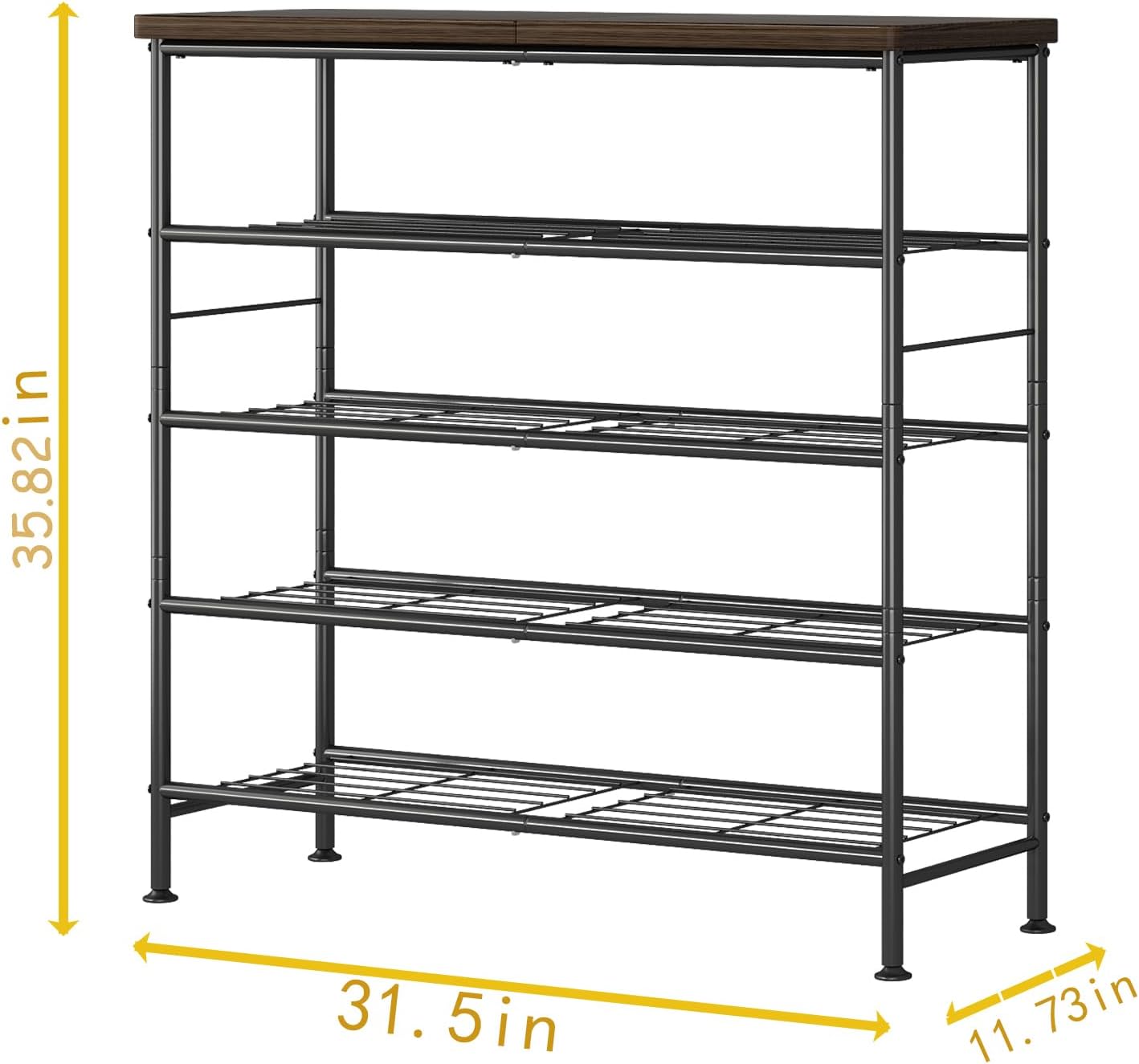 SUOERNUO Shoe Rack Organizer 5 Tier for Closet Entryway Free Standing Metal Storage Shoe Shelf with MDF Top Board，Black+Rustic Brown