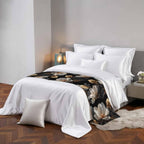 Magnolia Blossoms Bed Runner for King Size Bed, 102"x20" Retro White Floral Black Gold Leaf Branch Luxury Bed Runners & Scarves Decorative Bedding Scarf Protector Slipcover for Home Hotel