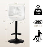 Rowill Bar Stools Set of 2 Modern Counter Height Barstools Swivel Adjustable White Faux Leather Bar Chairs for Kitchen Island with Back and Metal Base