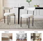 Dining Chairs Set of 2, Boucle Upholstered Modern Mid Century Round Kitchen Chairs with Curved Backrest & Metal Legs for Vanity, Living Room (White-1)