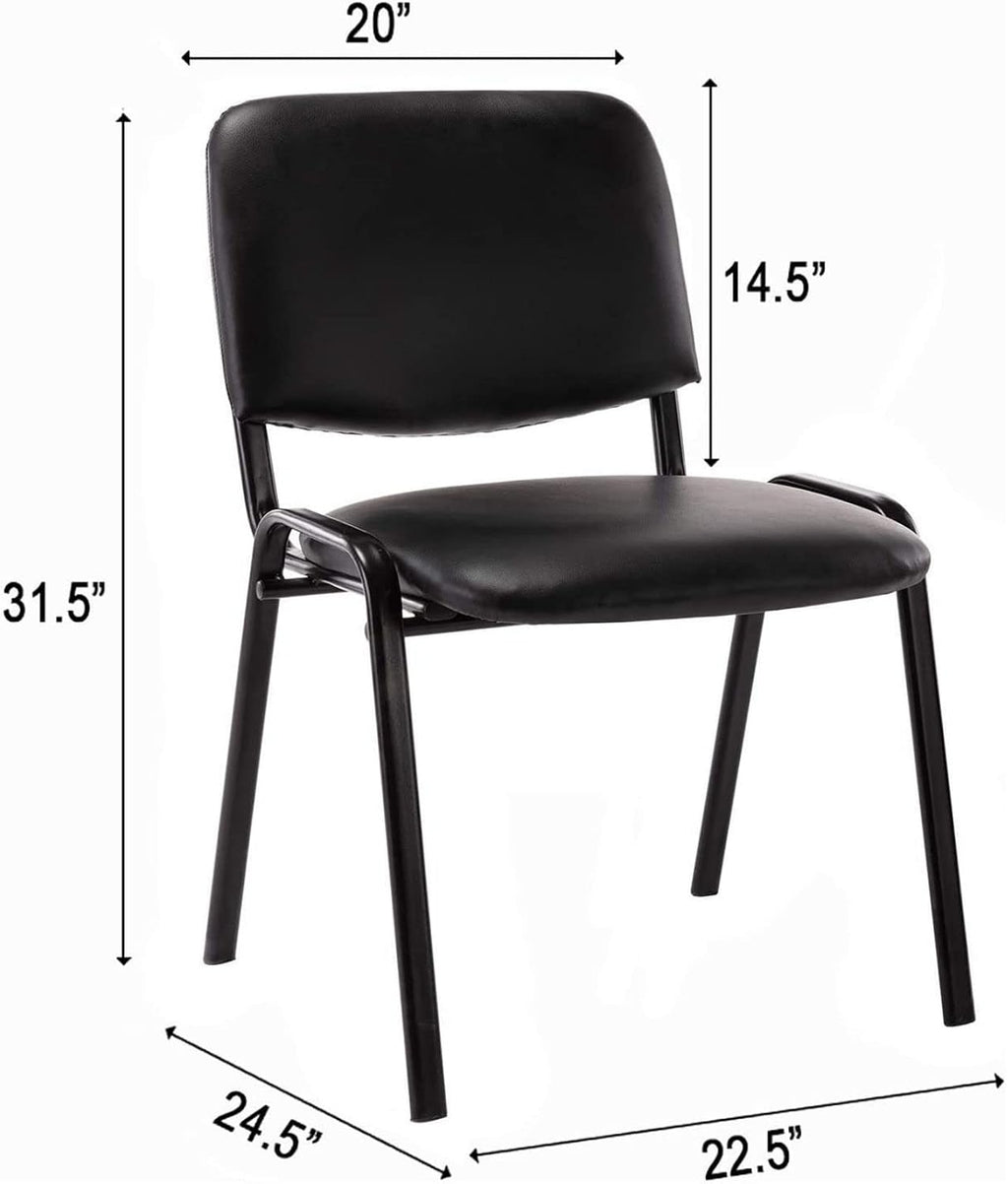 ROCITY Waiting Room Chairs Set of 5 Stackable Conference Room Chairs Faux Leather Office Reception Chair for Guest School Breakroom Banquet Church Lobby (Leather-Cushion,Black,5PCS)