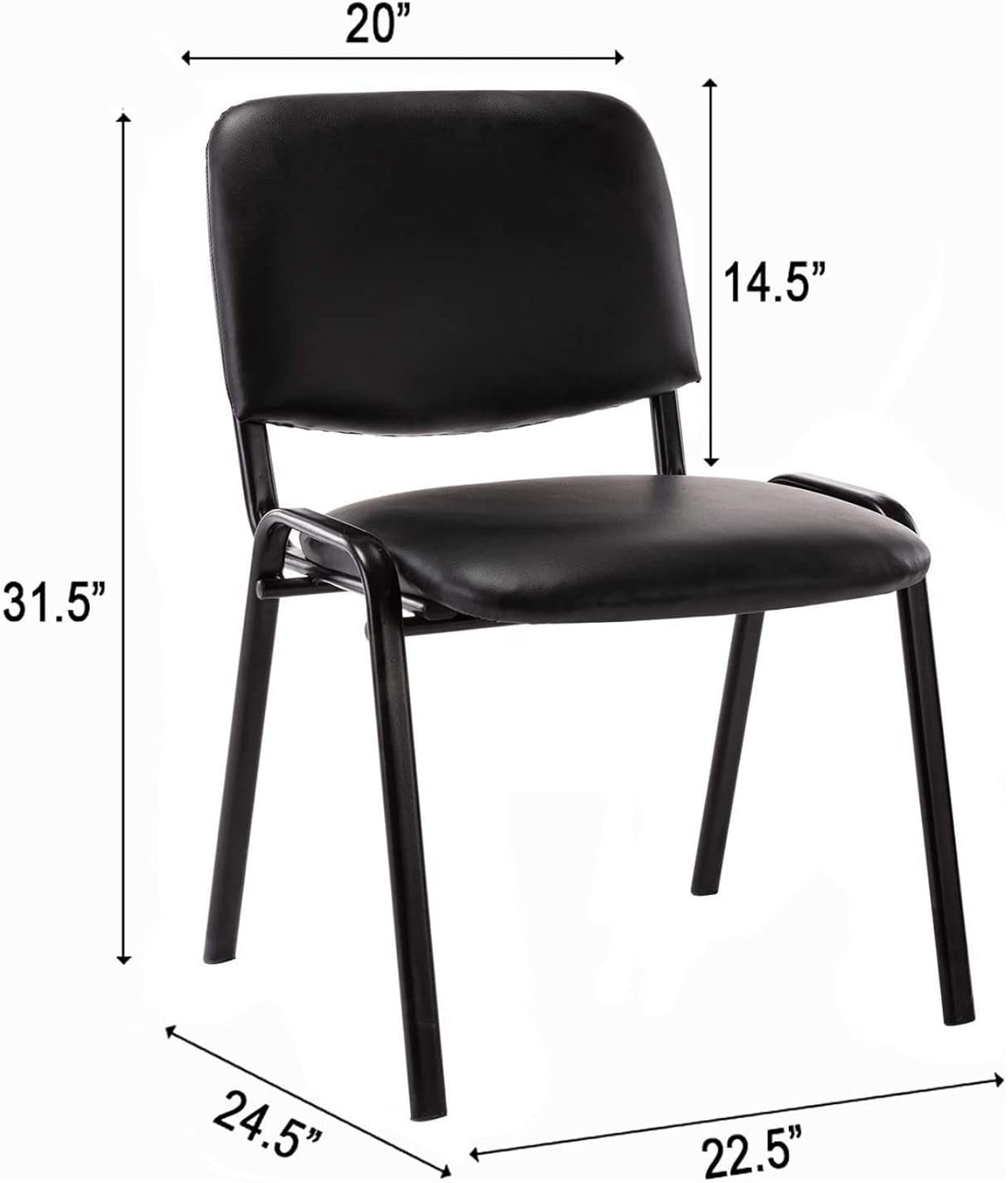 ROCITY Waiting Room Chairs Set of 5 Stackable Conference Room Chairs Faux Leather Office Reception Chair for Guest School Breakroom Banquet Church Lobby (Leather-Cushion,Black,5PCS)