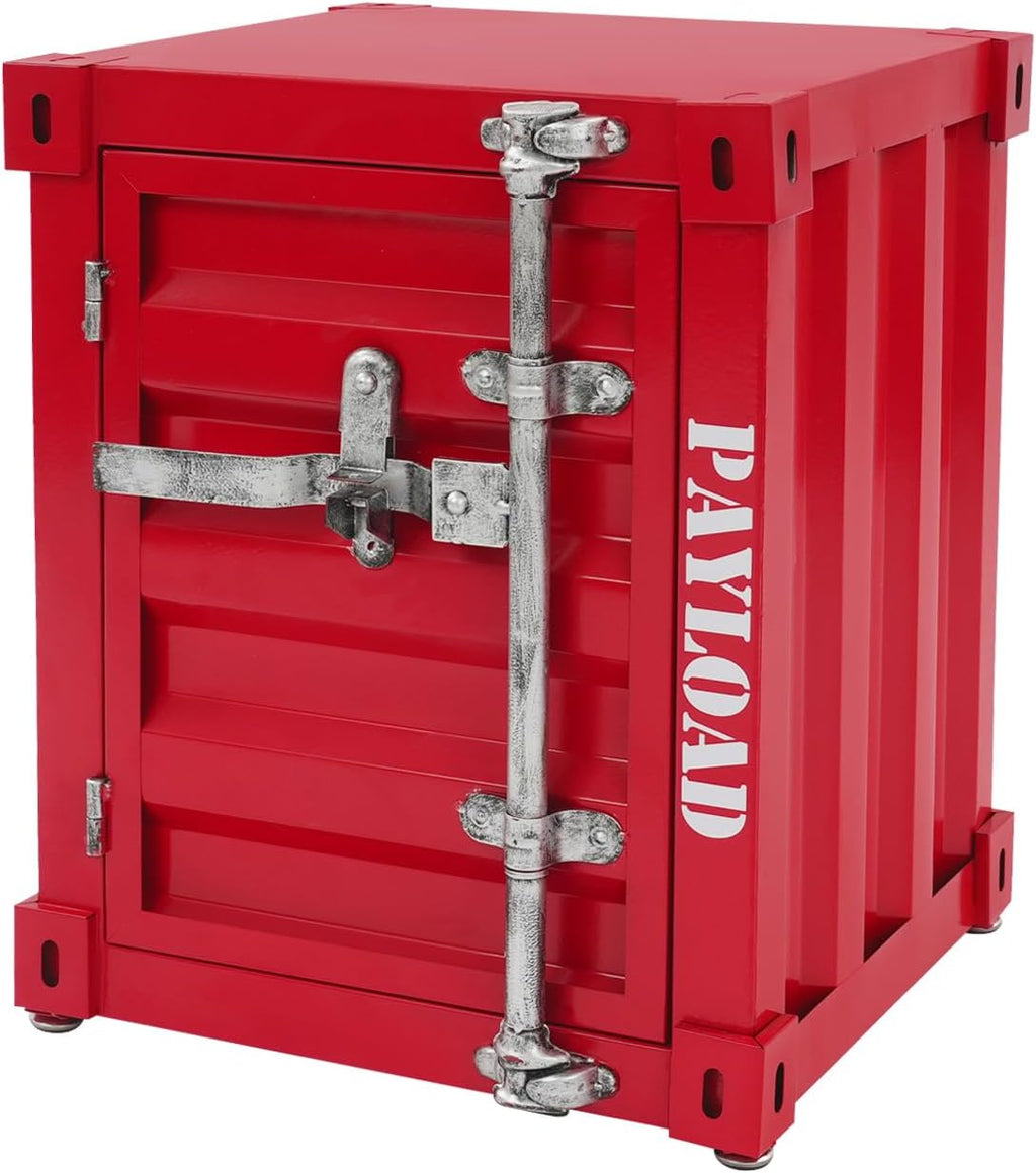 Industrial Metal Nightstand, Red Container Side Table with Locker Industrial Style End Table Metal Bedside Tables Nightstand for Living Rooms, Bedrooms and School Dormitories