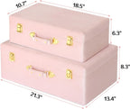 HofferRuffer Velvet Storage Trunks with Wood Frame, Set of 2 Storage Chests with Handles, Bedroom Organizer Nesting Upholstered Decorative Boxes Hinged Lid with Gold Hardware Accents (Pink Trunks)
