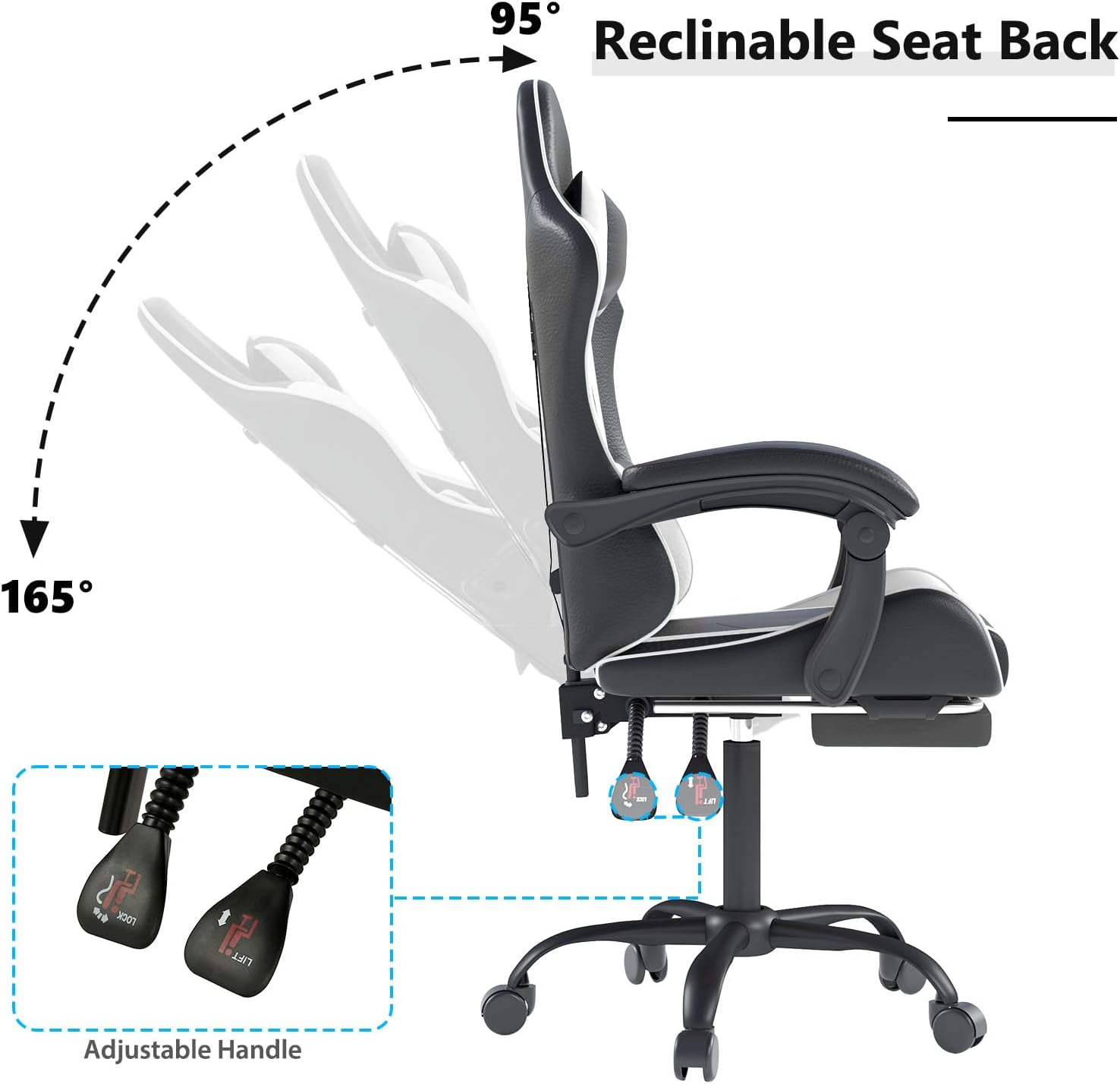OS MOTOR Gaming Chair with Headrest and Lumbar Support, Ergonomic High Back Office Chair, Racing Style Executive Computer Desk Chair, Leather Adjustable Swivel Task Chair for Home Office (White)