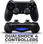 PlayStation 4 Slim 1TB Console Bundle - Includes the PS4 Console Slim 1TB, 2 Dualshock PS4 Wireless Controllers, MicroUSB Charging Cable, HDMI cable, Wired Earbuds and Microfiber Cloth (Renewed)