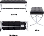 HEAH-YO Modern Dining Bench for Table, Button Tufted Ottoman Bench with Metal Legs, Upholstered PU Faux Leather Footstool for Living Room Entryway, Black