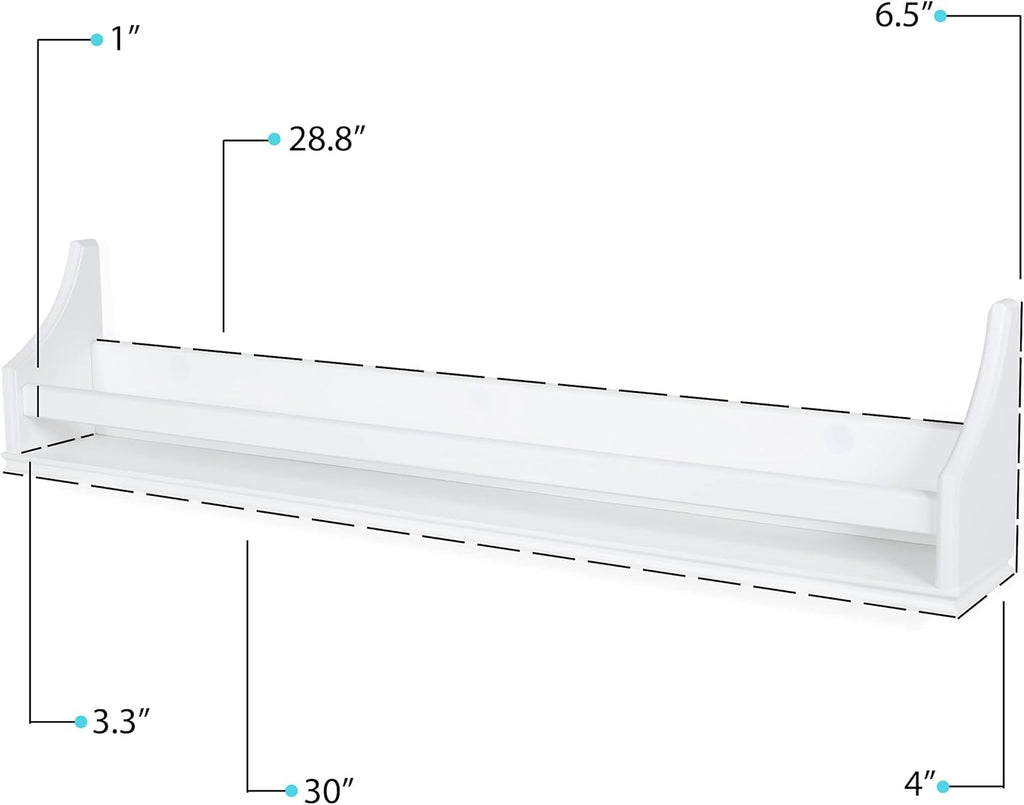 Angel 30 inch Long Floating Shelves for Wall, Nursery Decor Toy Storage Shelf & Kids Bookshelf, Set of 3 White