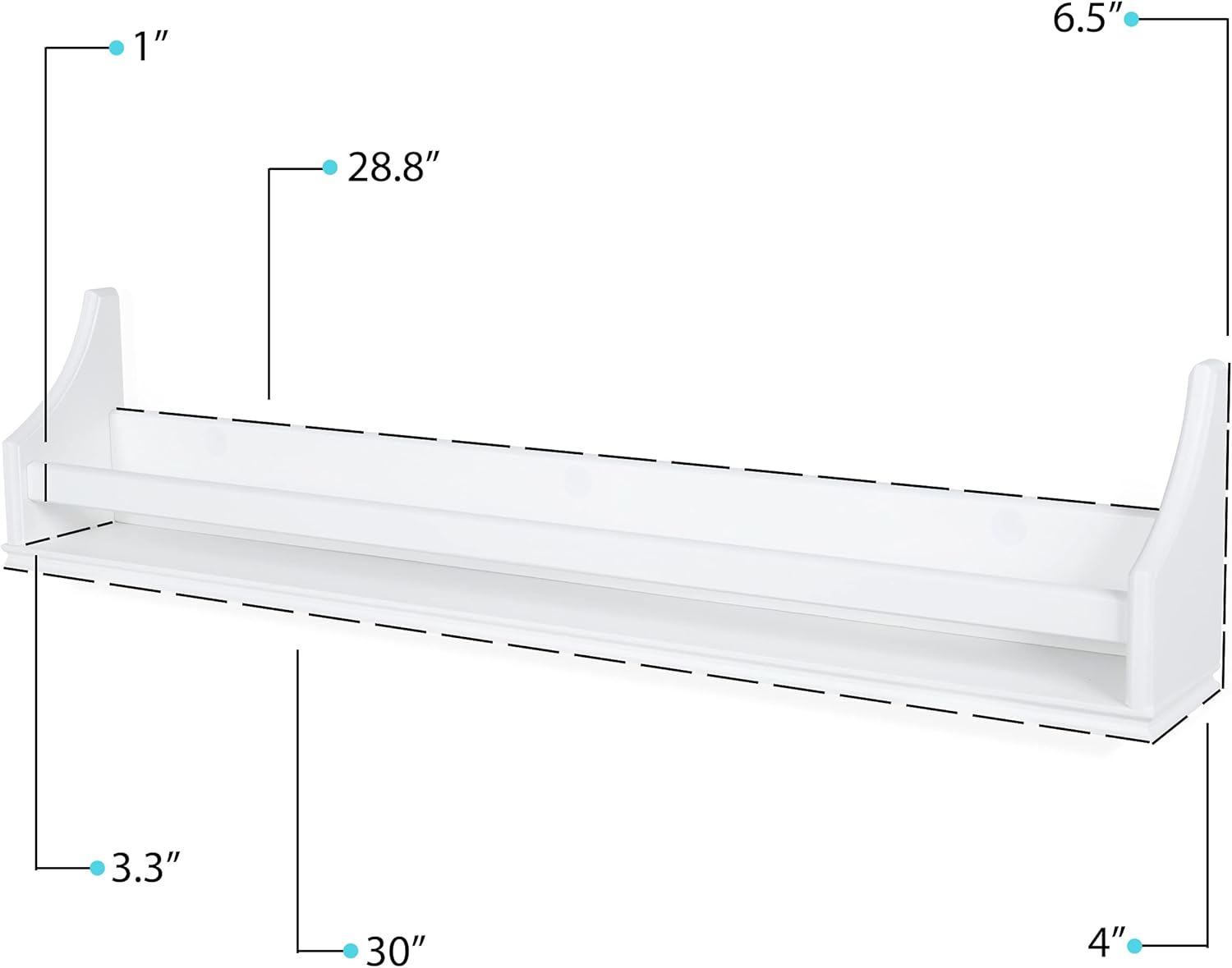 Angel 30 inch Long Floating Shelves for Wall, Nursery Decor Toy Storage Shelf & Kids Bookshelf, Set of 3 White