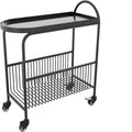 Small Sofa Side Table End Table with Wheels, 2-Tier Utility Rolling Cart Storage, Mobile Trolley Organizer with Handle (Color:A-Black)