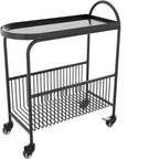 Small Sofa Side Table End Table with Wheels, 2-Tier Utility Rolling Cart Storage, Mobile Trolley Organizer with Handle (Color:A-Black)