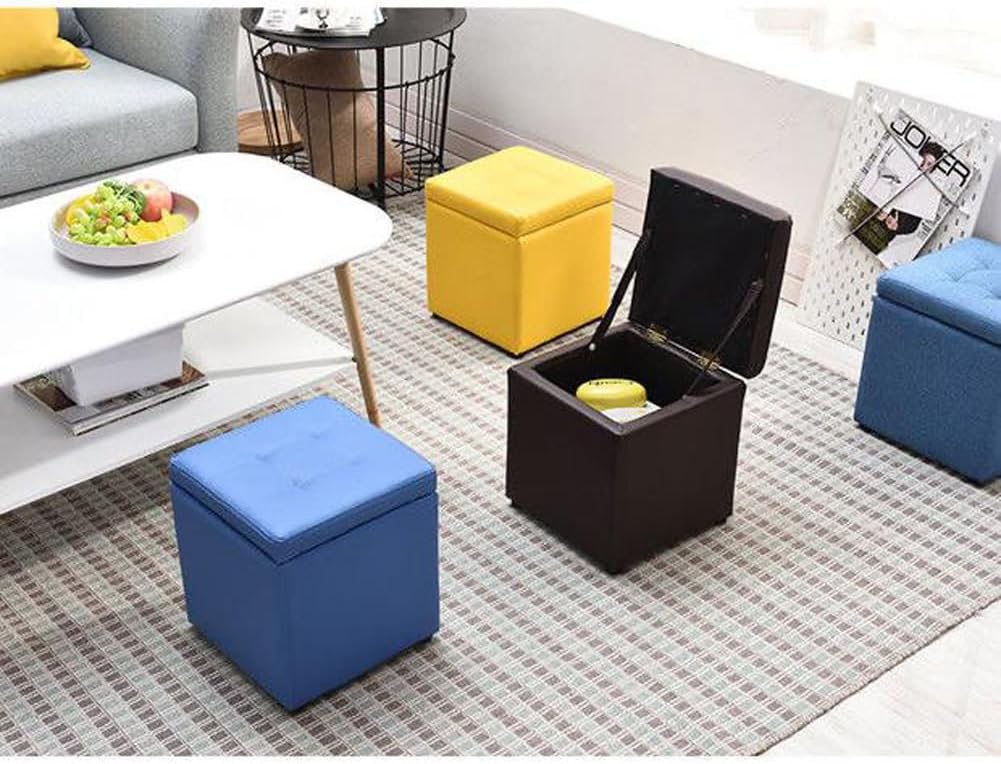 Square Ottoman Storage 12x12x14inch Small Cube Foot Rest Stool with Hinged Lid,Faux Leather Padded Seat Waterproof Toy Box for Living Room Bedroom (Pink)