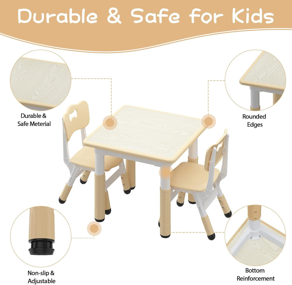 Jojoka Kids Table and 2 Chairs Set, Height Adjustable Toddler Table Chairs for Ages 2-10, Graffiti Desktop with Non-Slip Legs, Child Table Set for Home Daycare Classroom
