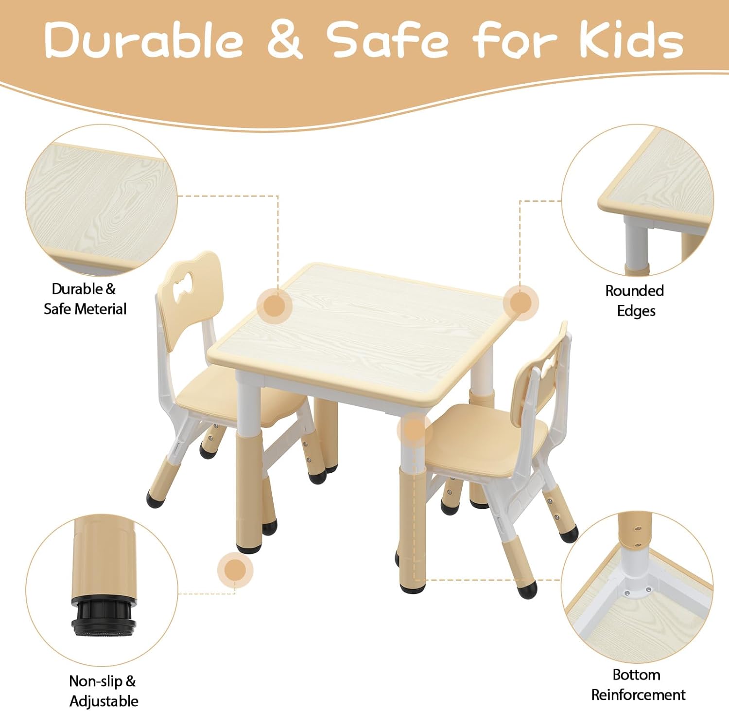 Jojoka Kids Table and 2 Chairs Set, Height Adjustable Toddler Table Chairs for Ages 2-10, Graffiti Desktop with Non-Slip Legs, Child Table Set for Home Daycare Classroom
