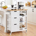 Yaheetech Kitchen Island Cart on Wheels, Rolling Storage Cart with Bamboo Countertop, 3 Drawers, 3 Removable Shelves & Lockable Casters for Dining Room, Bar, White