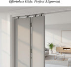 Aluminum Alloy Bi-Fold Door Track and Wheel Kit, Top Mount Hardware for Closet Doors and Room Dividers, Silver Finish
