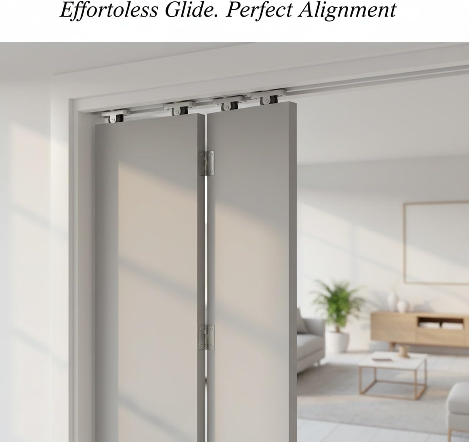 Aluminum Alloy Bi-Fold Door Track and Wheel Kit, Top Mount Hardware for Closet Doors and Room Dividers, Silver Finish