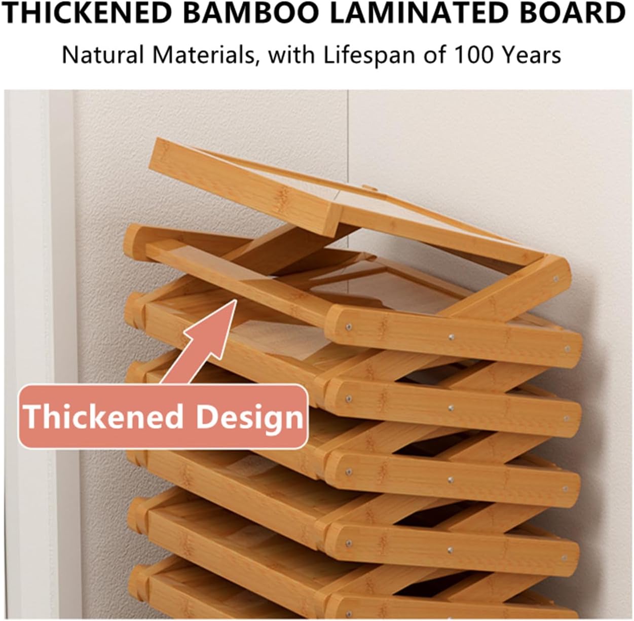 2026 New The 9-Tier No-Assembly Bamboo Foldable Shoe Rack, Without Installation Portable Vertical Shoe Storage Organiser for Entryway, Bedroom, Closet, Hallway (Brown, 10 Layers)
