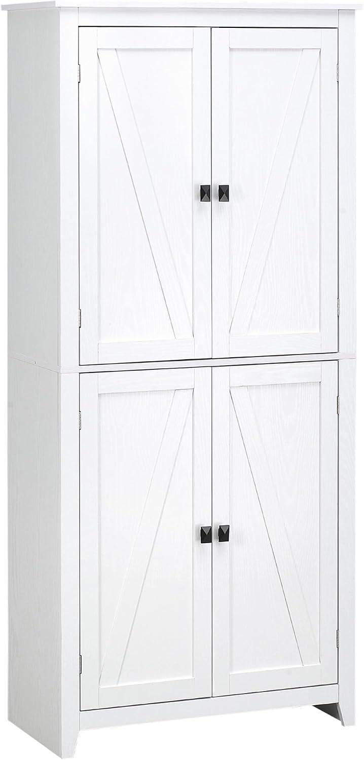 Modern Freestanding 4-Door Kitchen Pantry, Storage Cabinet Organizer with 4-Tiers, and Adjustable Shelves,for Kitchen Home